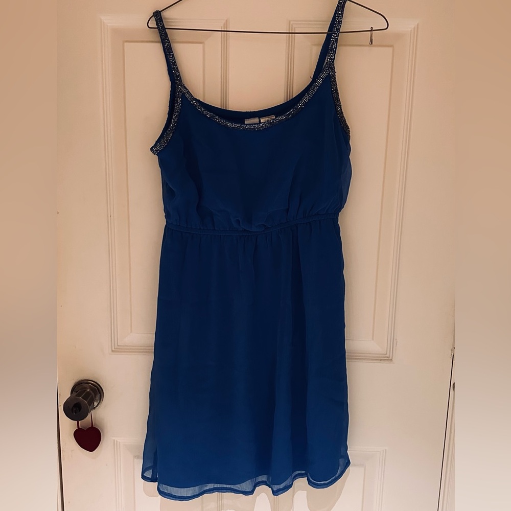 Blue Dress with Silver Beaded Trim